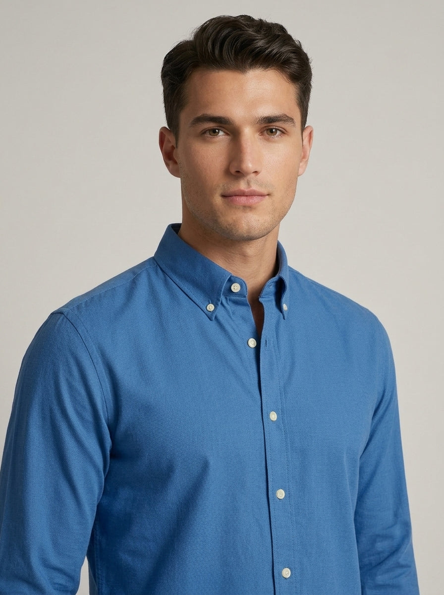 Men’s Solid Oxford Shirt – Full Sleeve Button-Down Collar