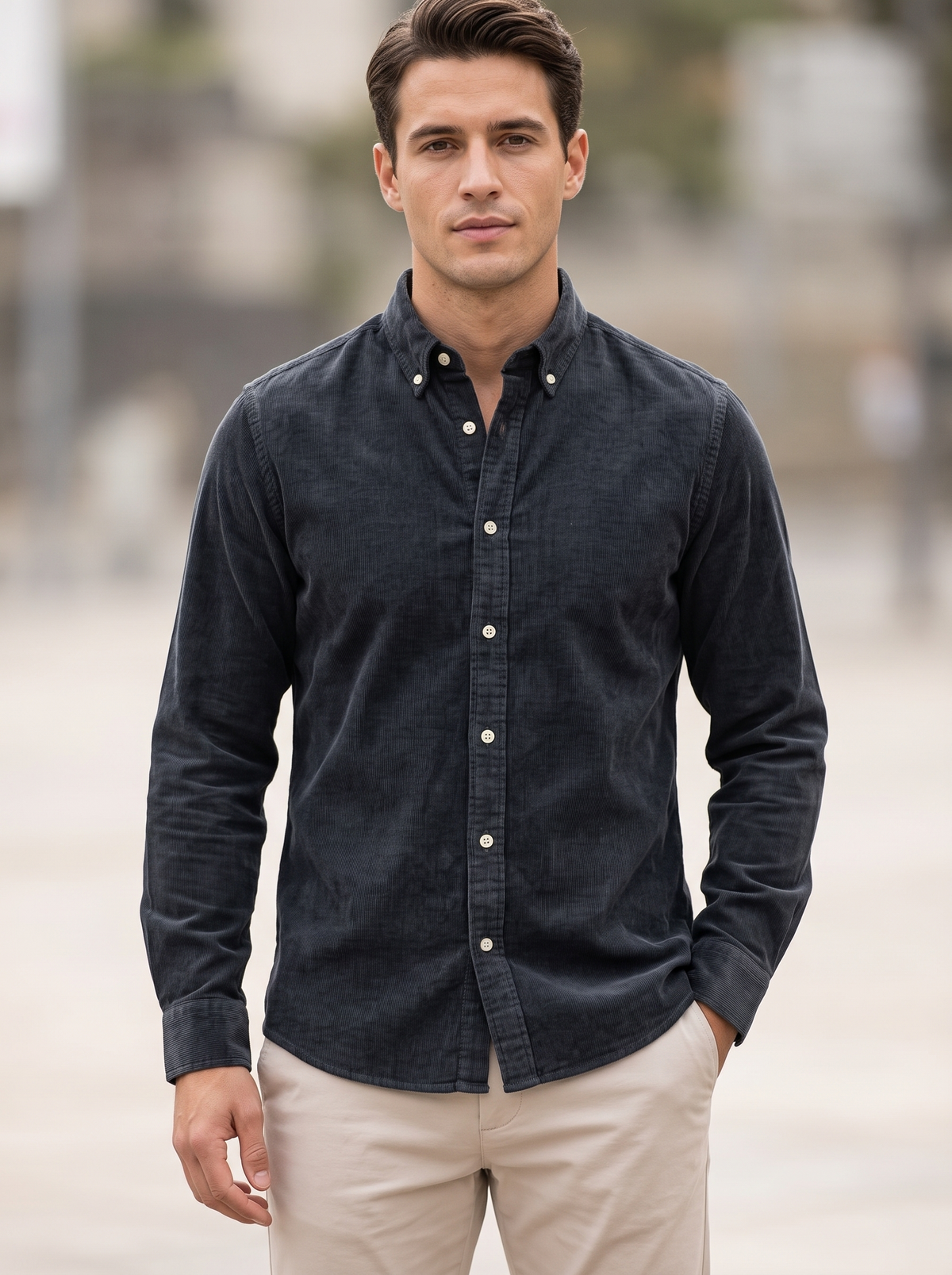 Men’s Corduroy Shirt with Button-Down Collar - Snipes
