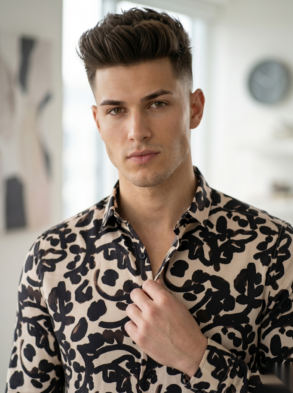 Digital Printed Shirts - Beige&Black