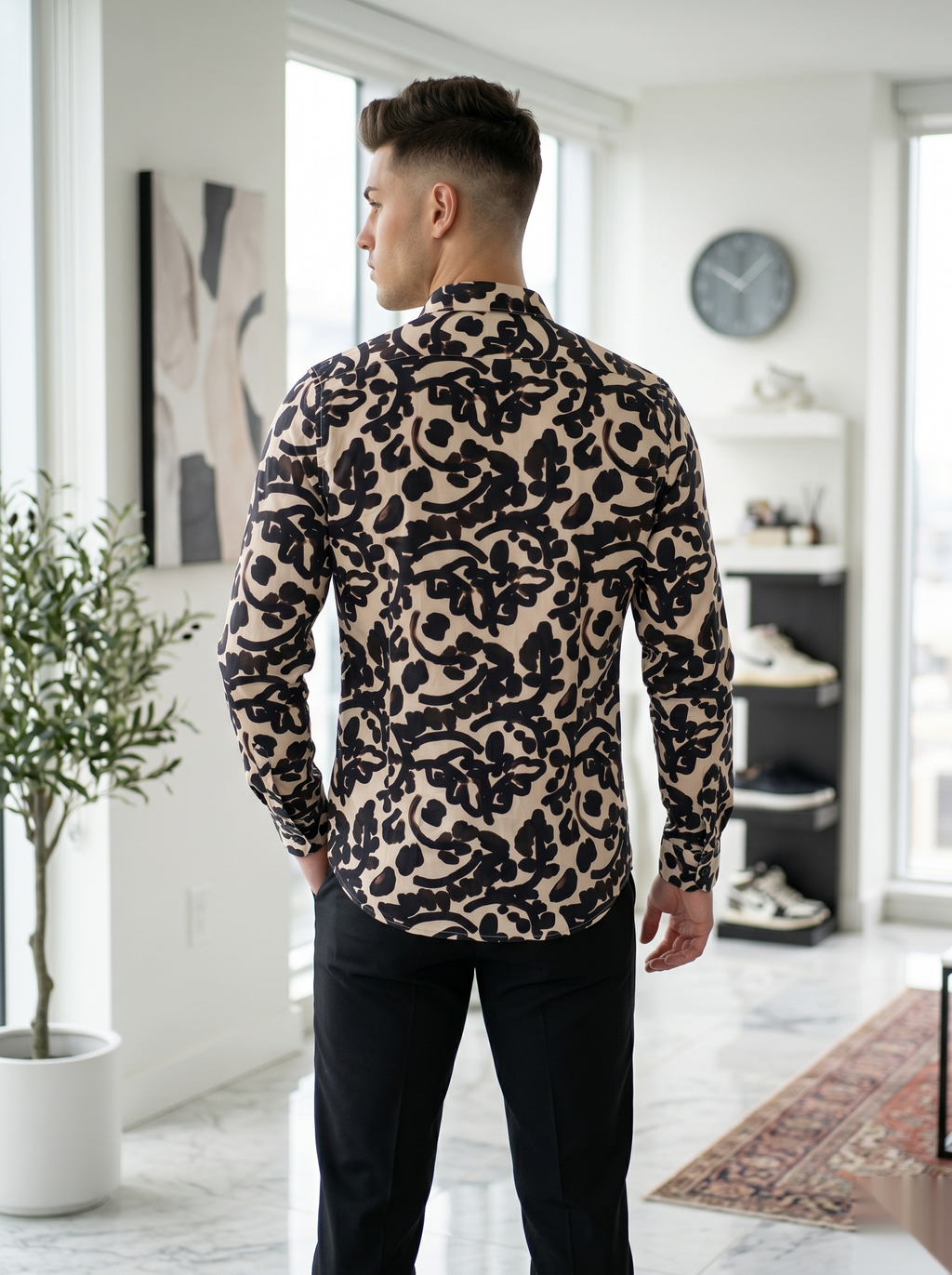 Digital Printed Shirts - Beige&Black