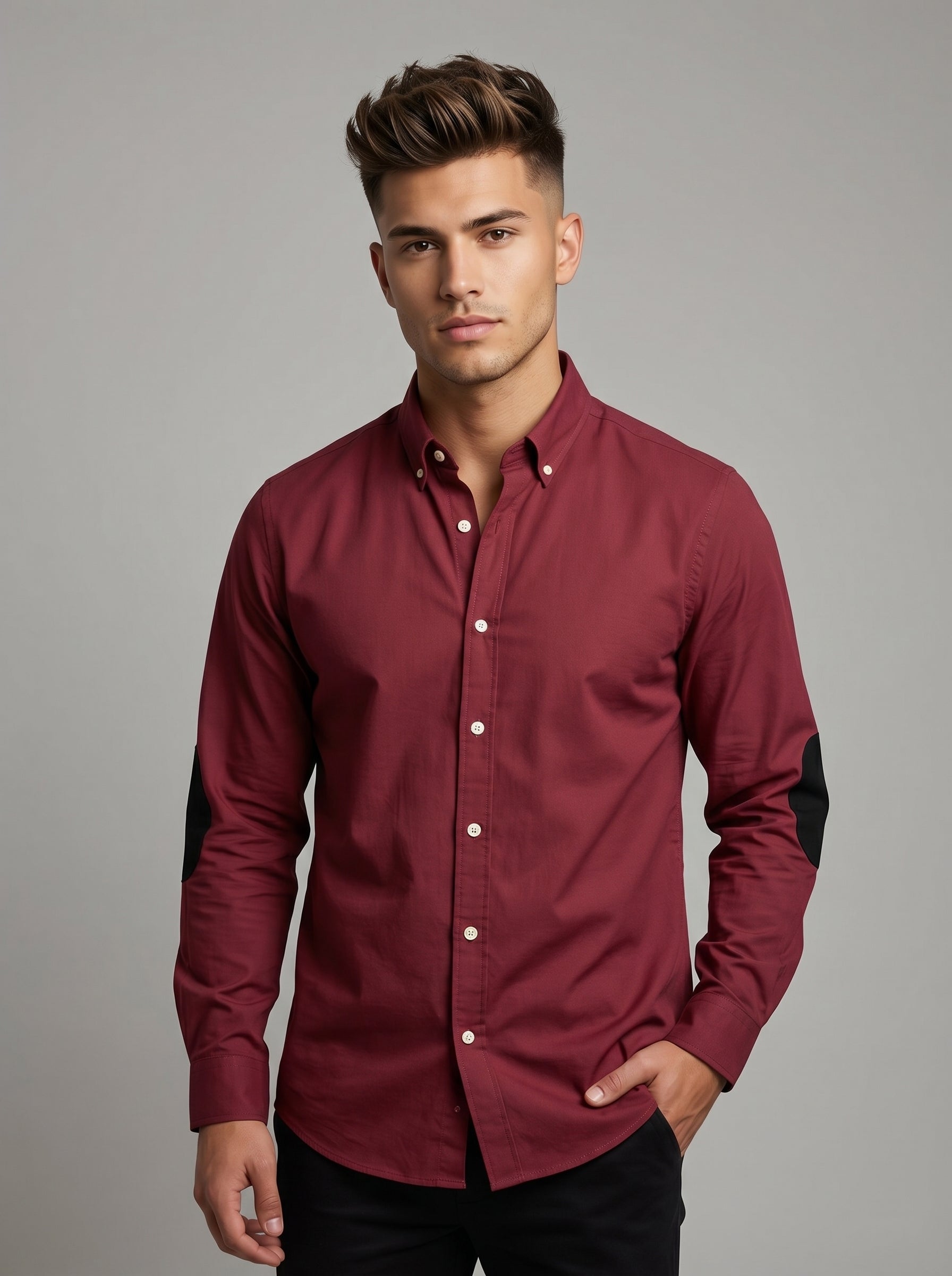 Snipes elbow patch shirt featuring a classic design with contrasting patches on the elbows, displayed on a hanger.