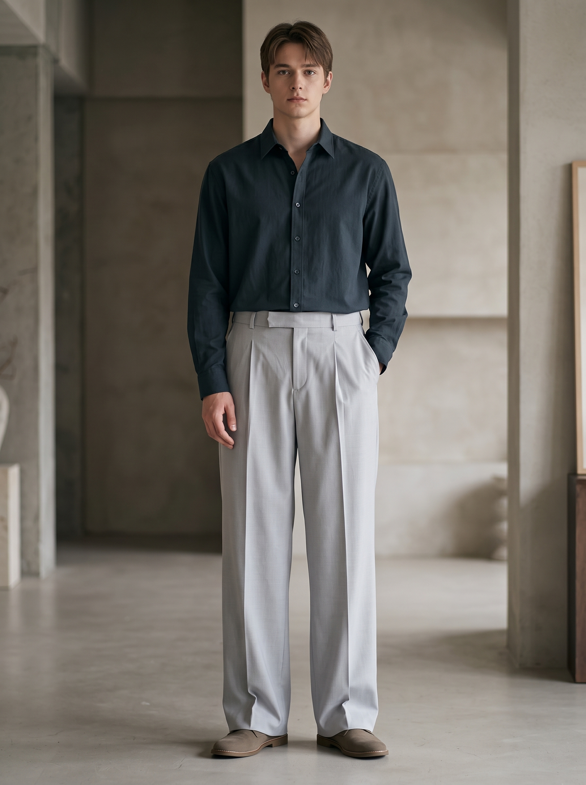 Snipes men's Korean fit pleated wide-leg formal trousers in a tailored silhouette