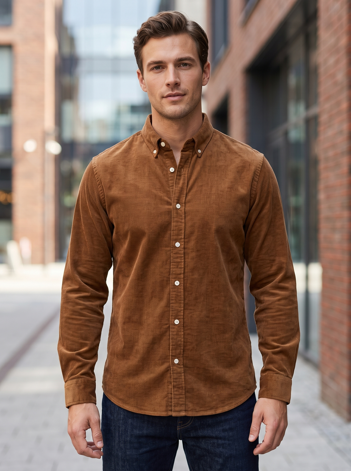 Men’s Corduroy Shirt with Button-Down Collar - Snipes