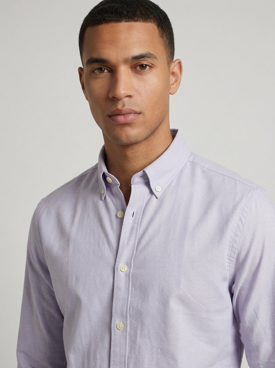 Men’s Solid Oxford Shirt – Full Sleeve Button-Down Collar