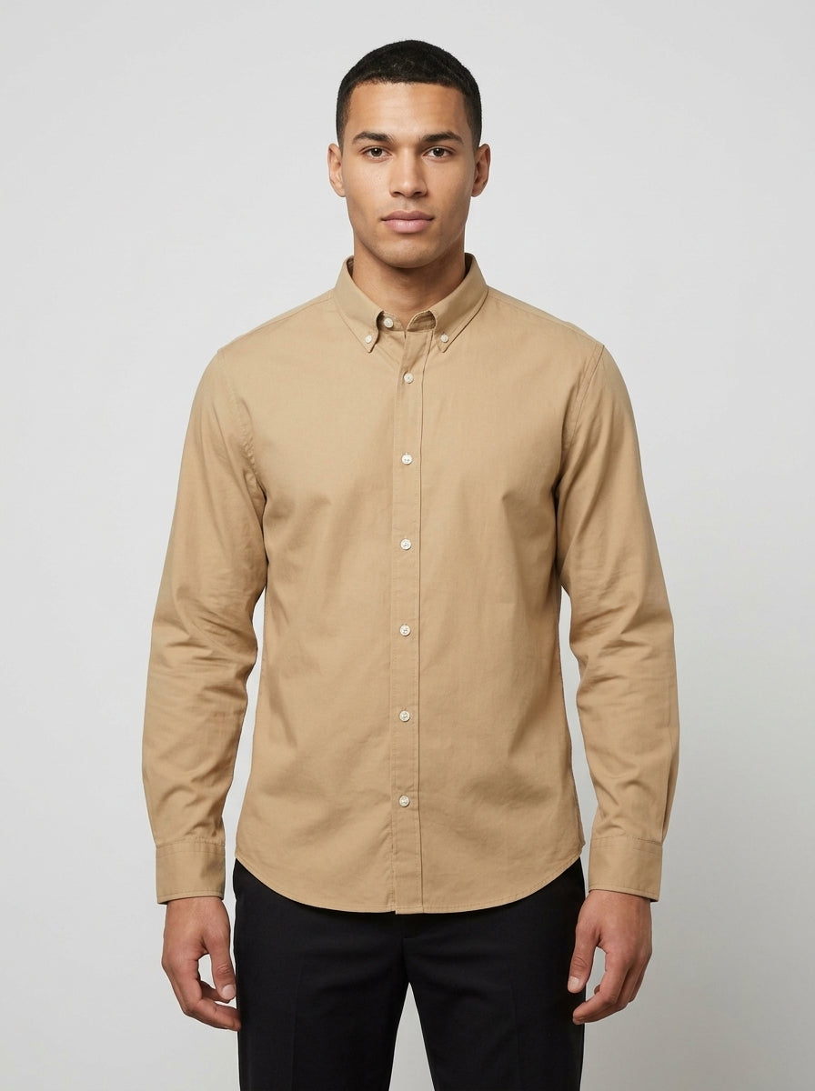 Men’s Solid Oxford Shirt – Full Sleeve Button-Down Collar
