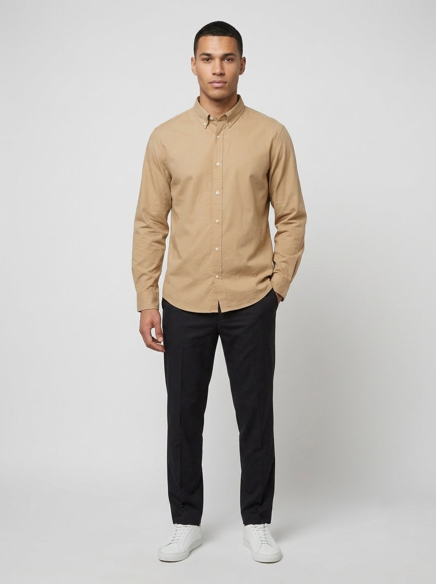 Men’s Solid Oxford Shirt – Full Sleeve Button-Down Collar