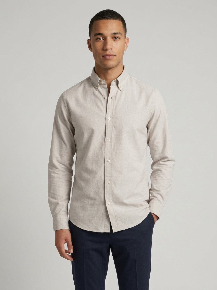 Men’s Solid Oxford Shirt – Full Sleeve Button-Down Collar