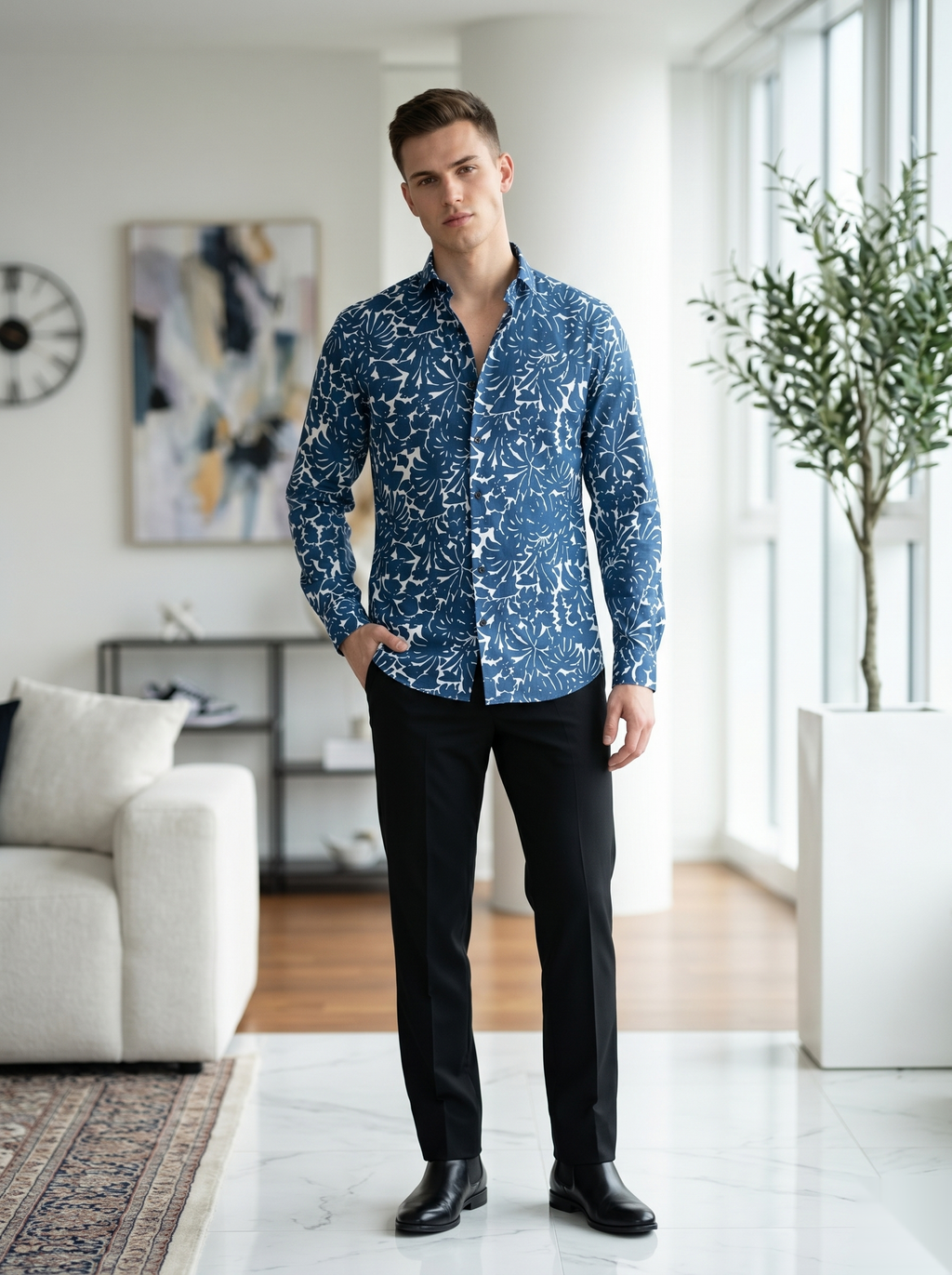 Digital Printed Shirts - Blue&White