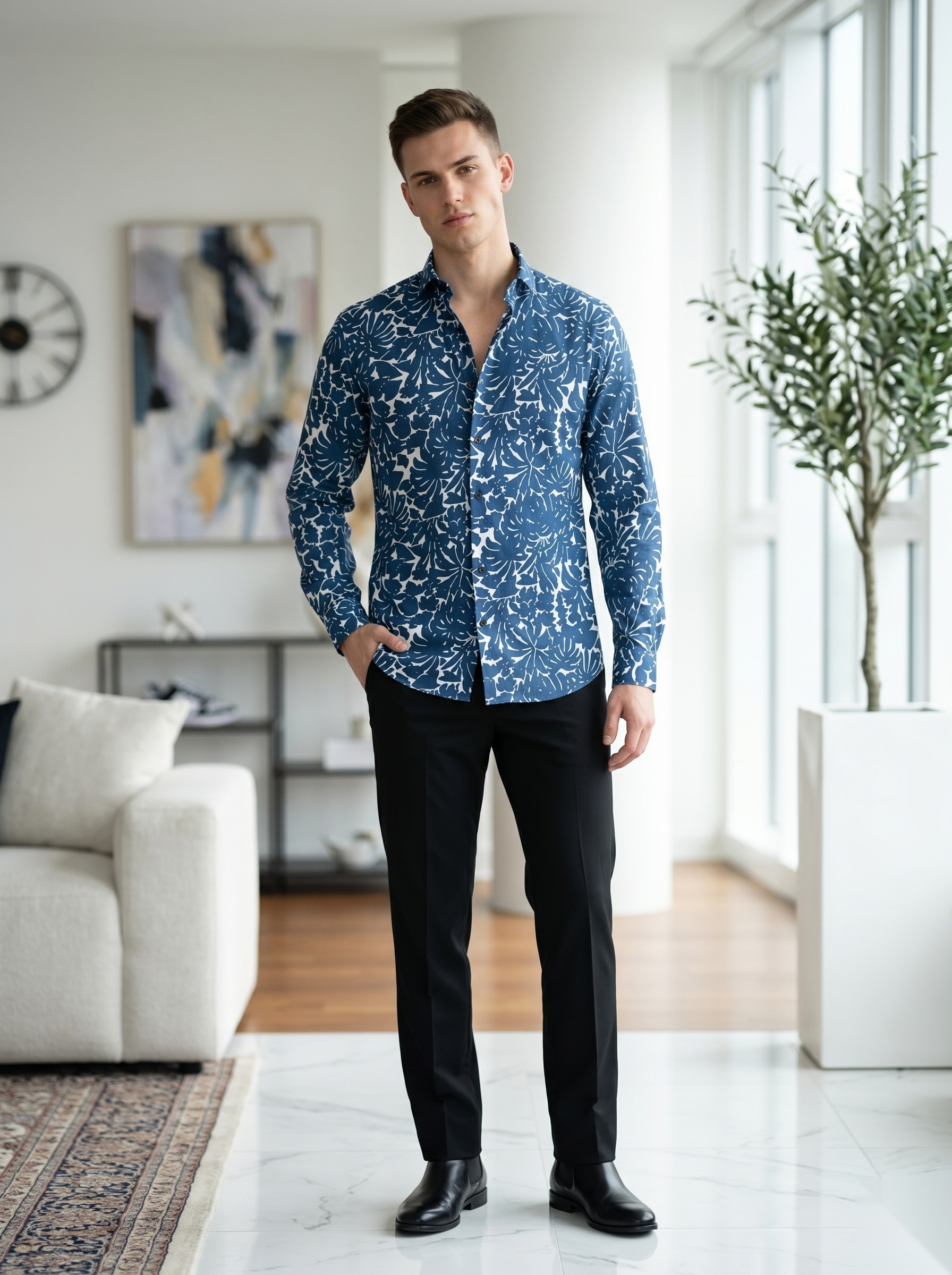 Digital Printed Shirts - Blue&White