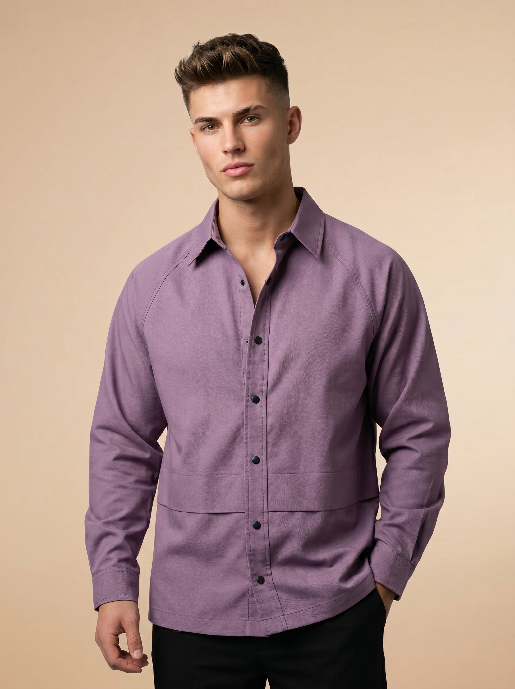 Snipes men's shacket with button-front and collar, stylish shirt-jacket combo, shown in a Gemini-generated image.