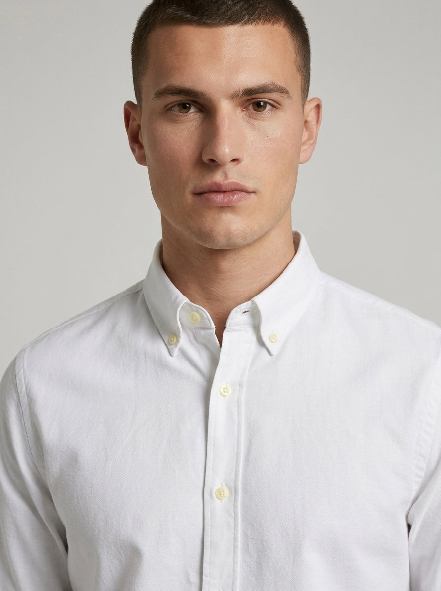 Men’s Solid Oxford Shirt – Full Sleeve Button-Down Collar