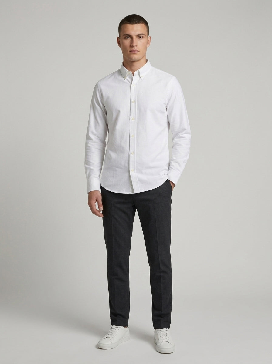 Men’s Solid Oxford Shirt – Full Sleeve Button-Down Collar