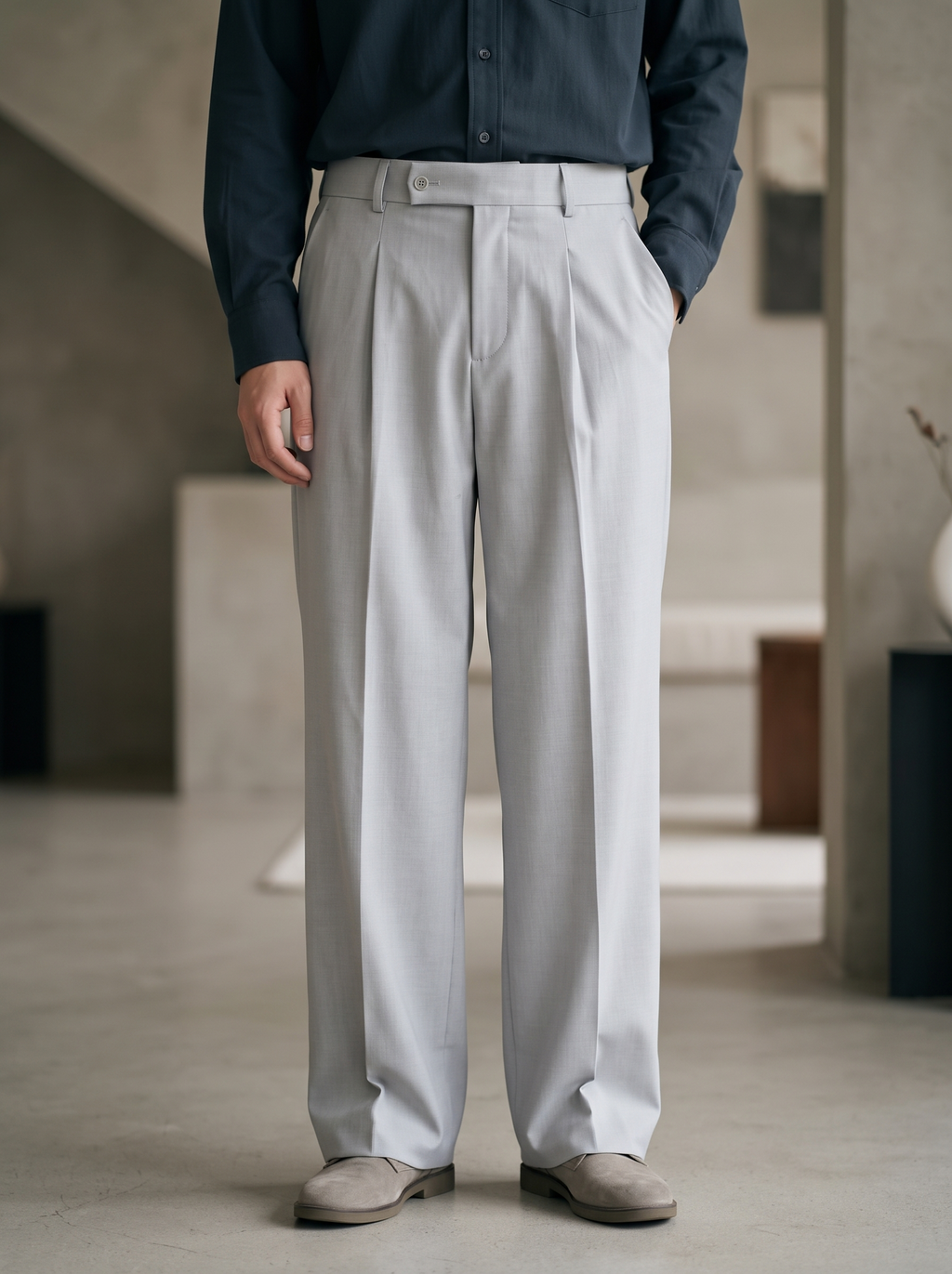 Men’s Korean Fit Pleated Wide Leg Formal Trousers