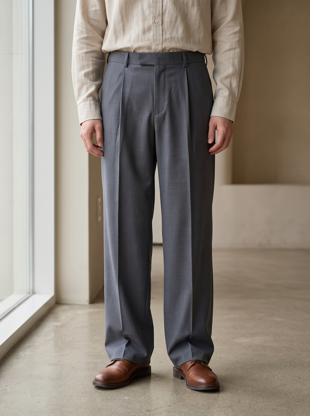 Men’s Korean Fit Pleated Wide Leg Formal Trousers