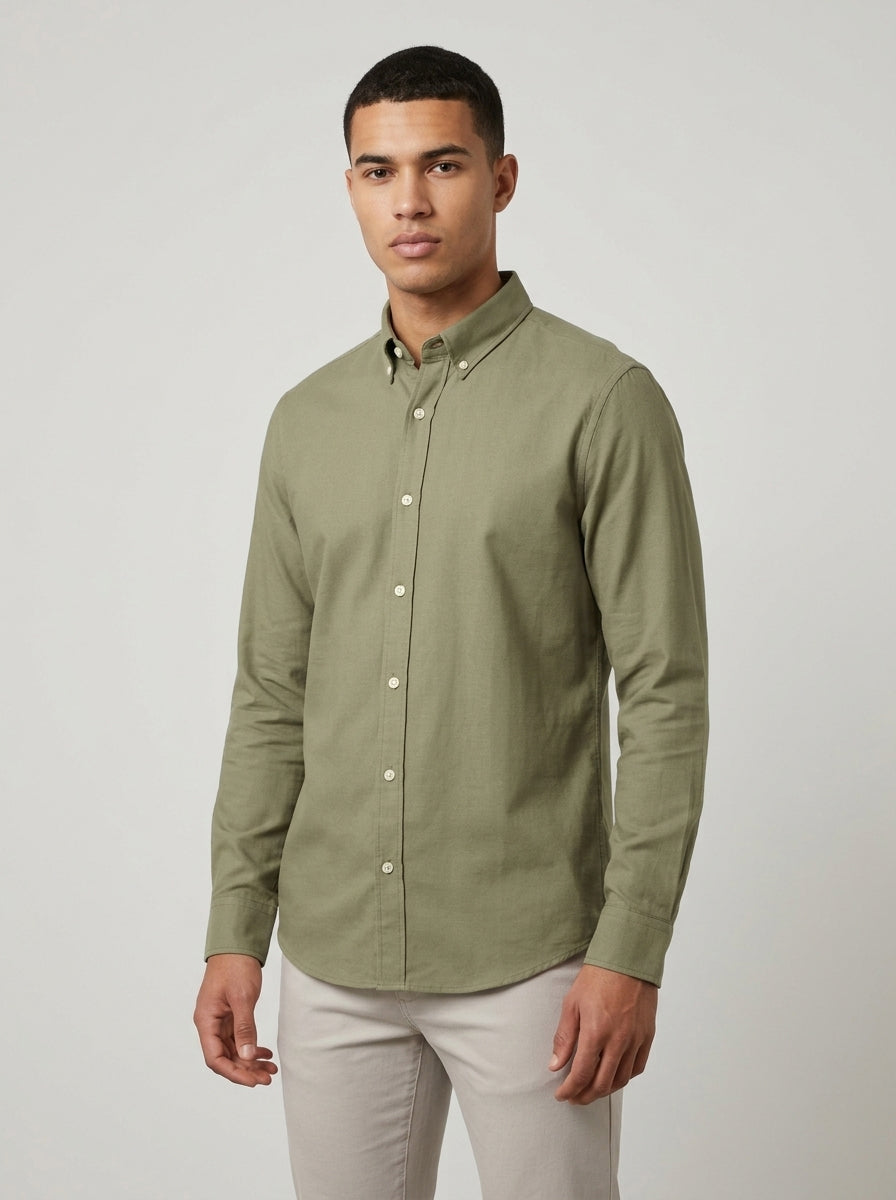 Men’s Solid Oxford Shirt – Full Sleeve Button-Down Collar