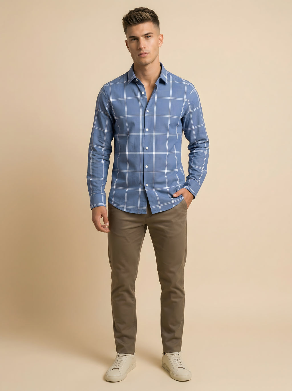 Blue and white checked shirt by Snipes featuring a classic striped pattern, displayed on a mannequin or laid flat.