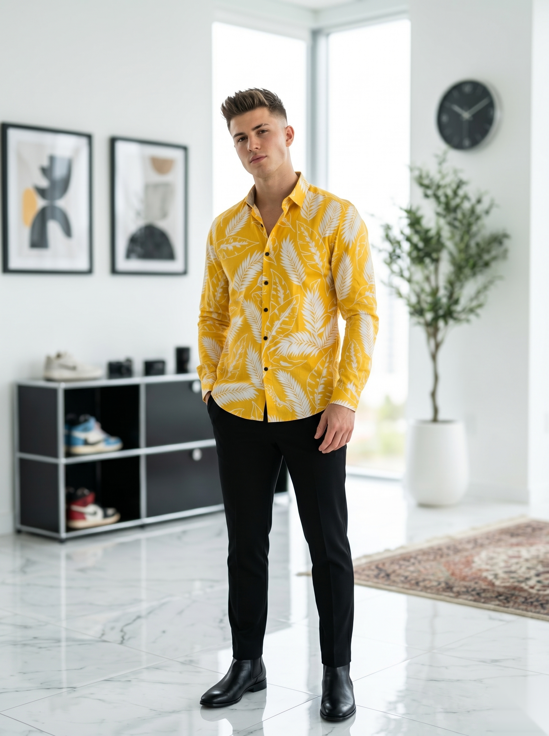 Digital Printed Shirts - Yellow&White