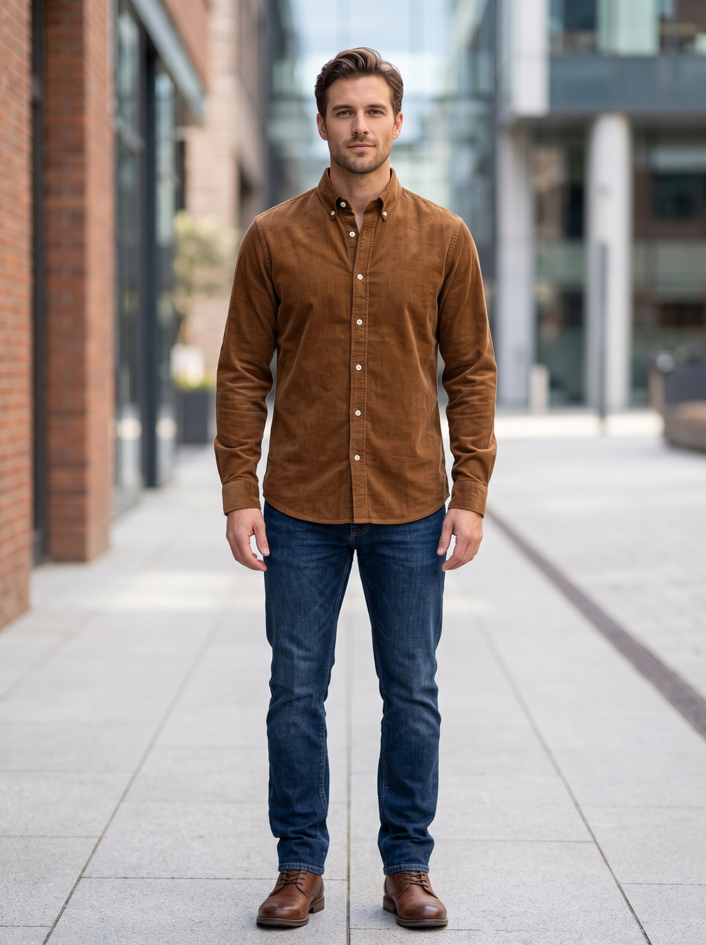 Men’s Corduroy Shirt with Button-Down Collar - Snipes