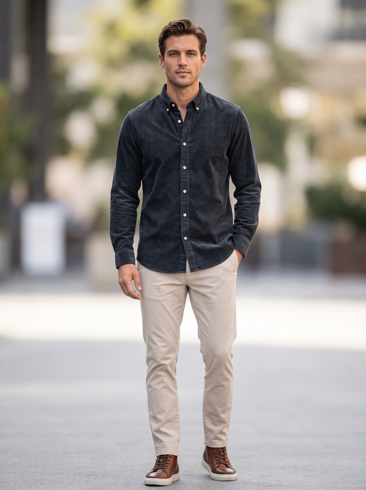 Men’s Corduroy Shirt with Button-Down Collar - Snipes