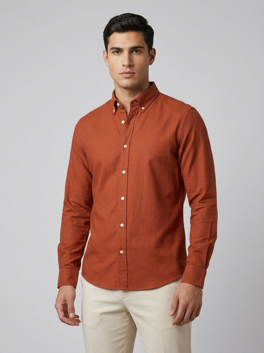 Men’s Solid Oxford Shirt – Full Sleeve Button-Down Collar