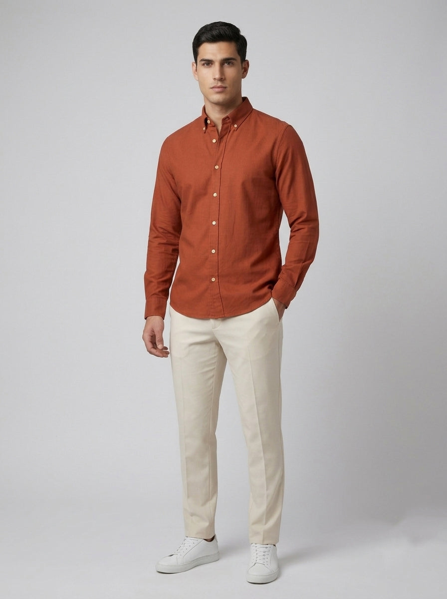 Men’s Solid Oxford Shirt – Full Sleeve Button-Down Collar