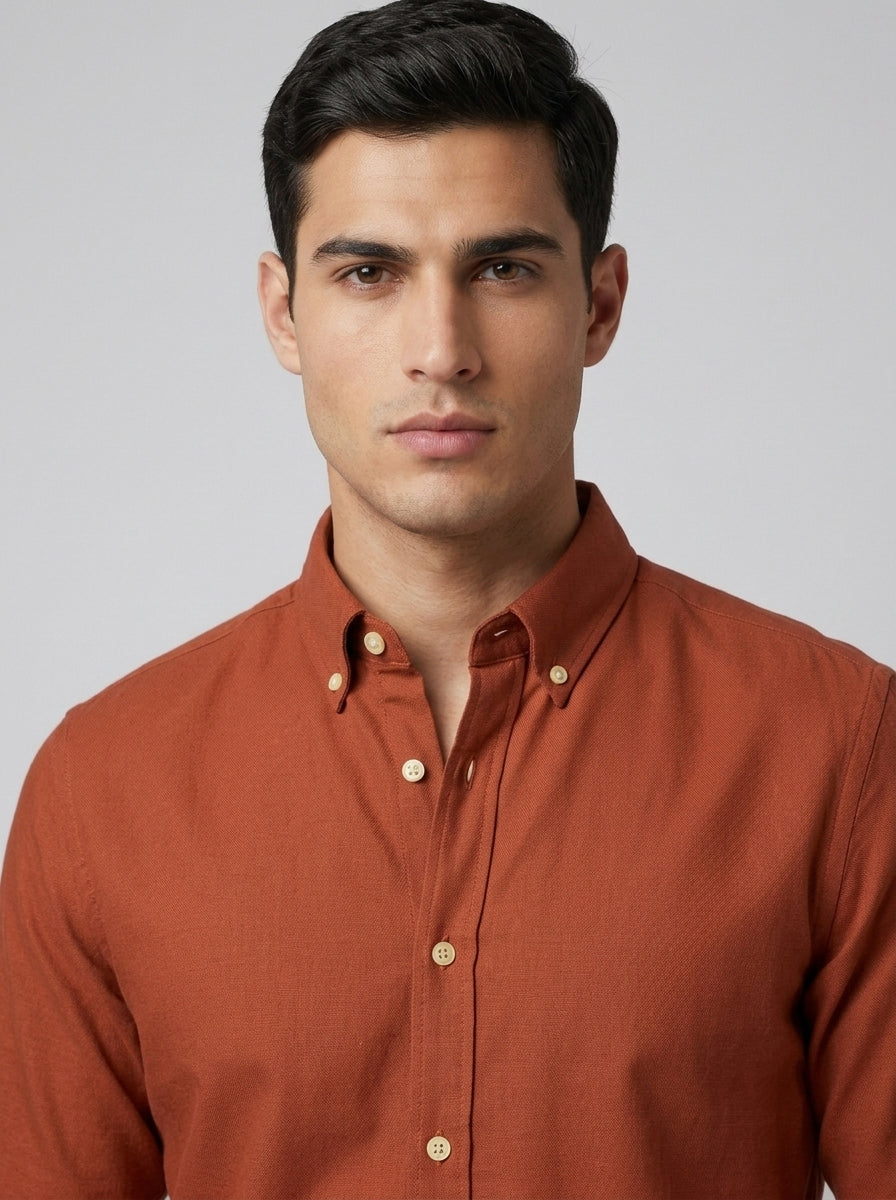 Men’s Solid Oxford Shirt – Full Sleeve Button-Down Collar