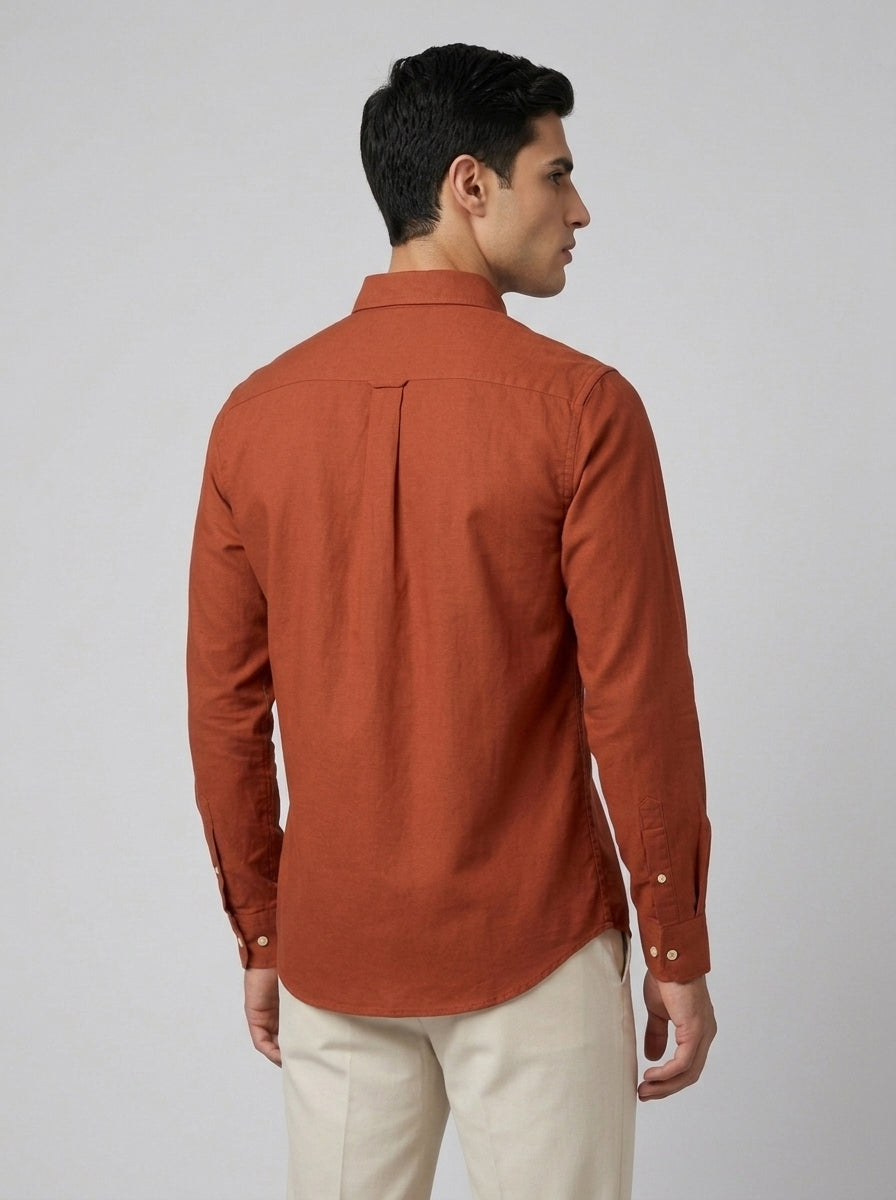 Men’s Solid Oxford Shirt – Full Sleeve Button-Down Collar