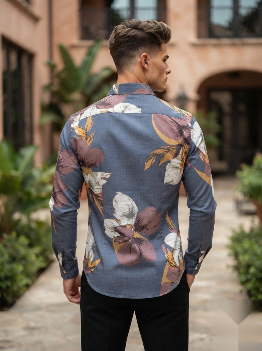 Floral Prints-Linen Shirts-Blue
