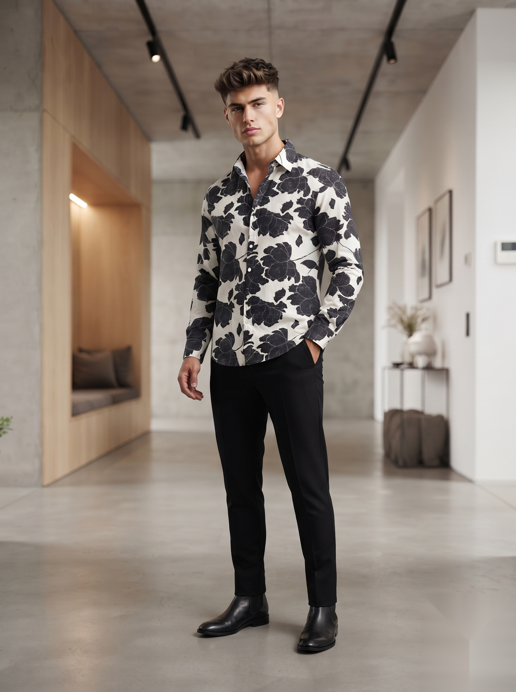 Linen Printed Shirt - Brown Flowers