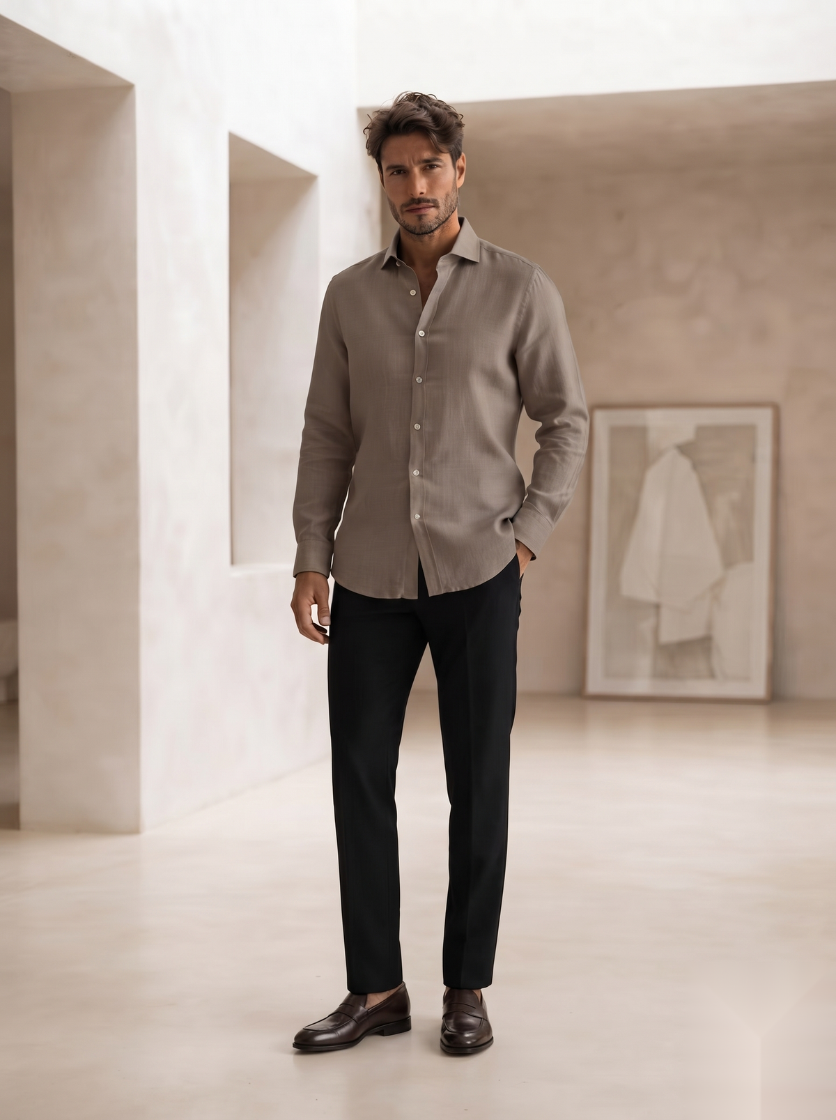 Korean linen shirt by Snipes featuring a lightweight, breathable fabric with a relaxed fit and button-up front.