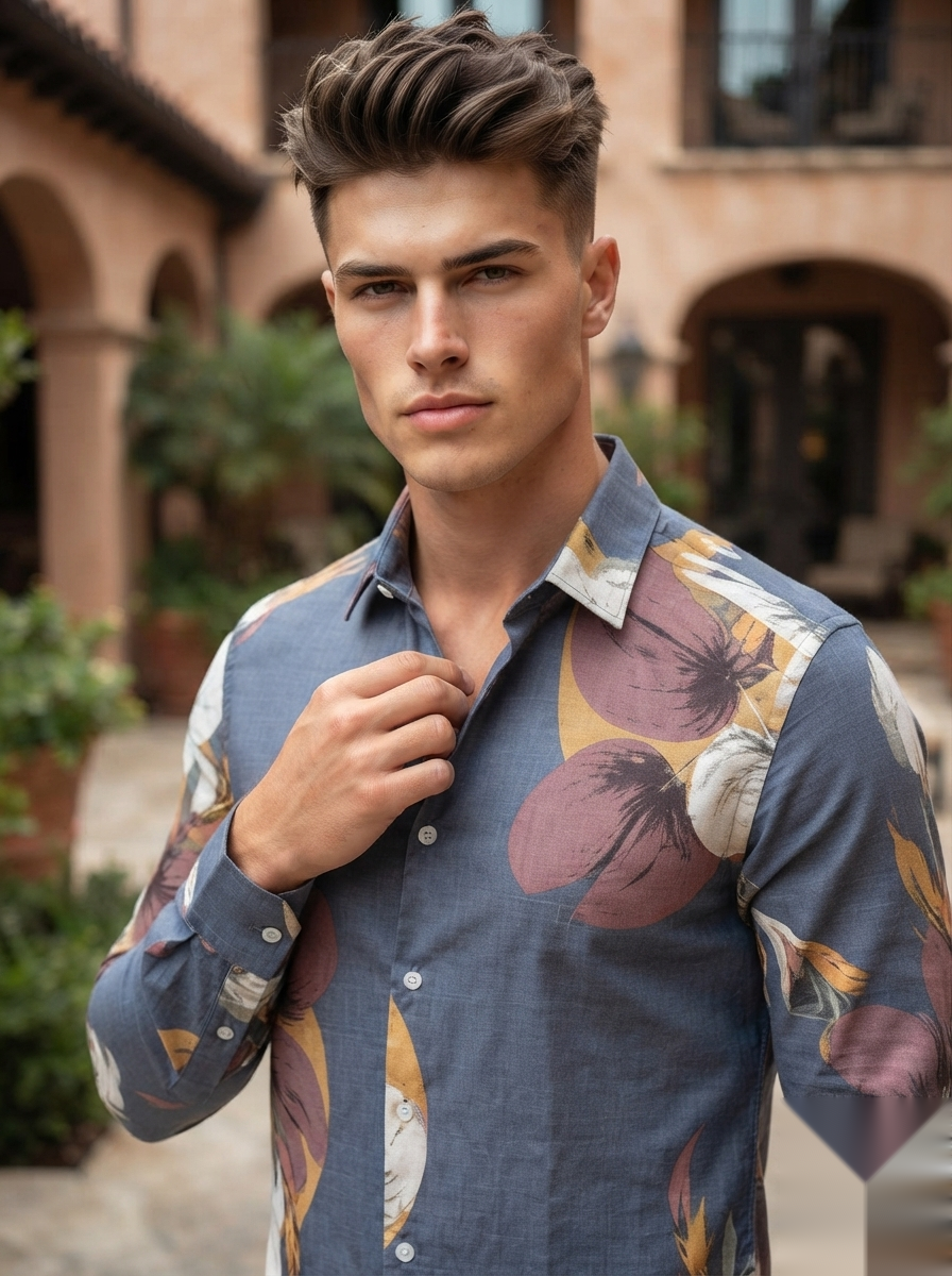 Floral Prints-Linen Shirts-Blue