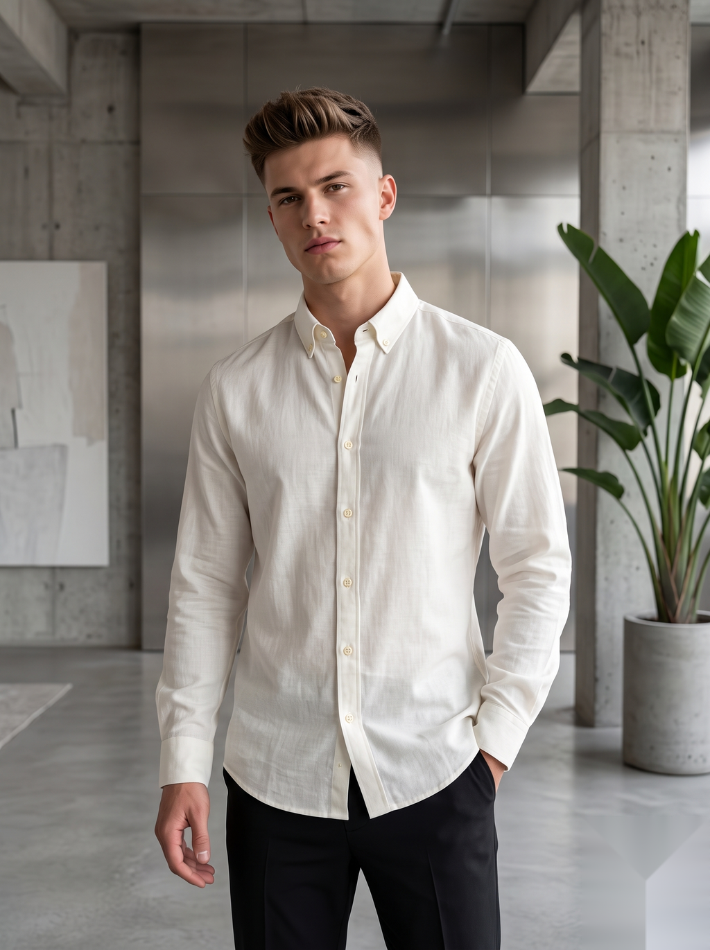 Snipes linen button-down shirt displayed on a hanger, showcasing lightweight, breathable fabric and classic collar design.