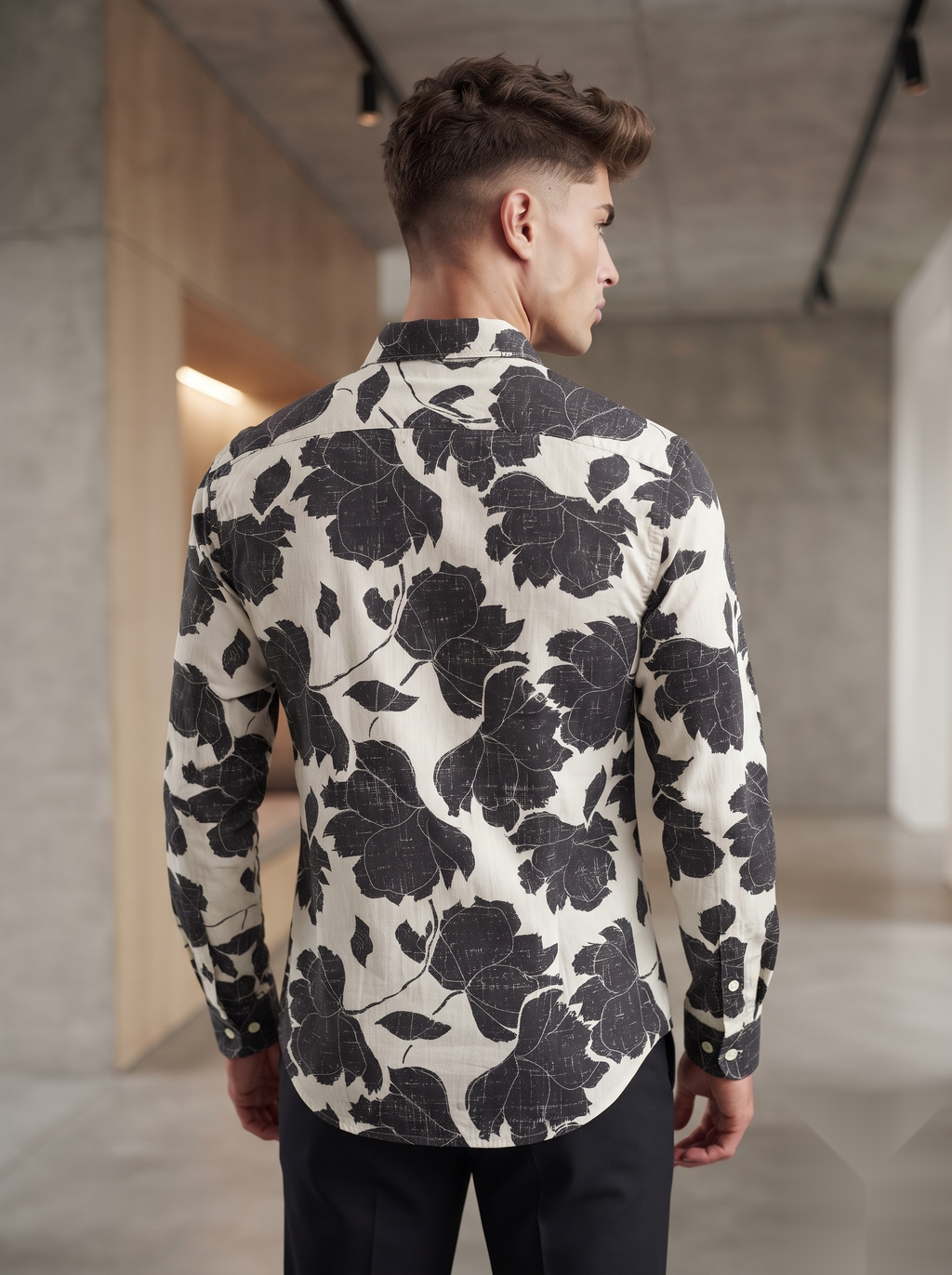 Linen Printed Shirt - Brown Flowers