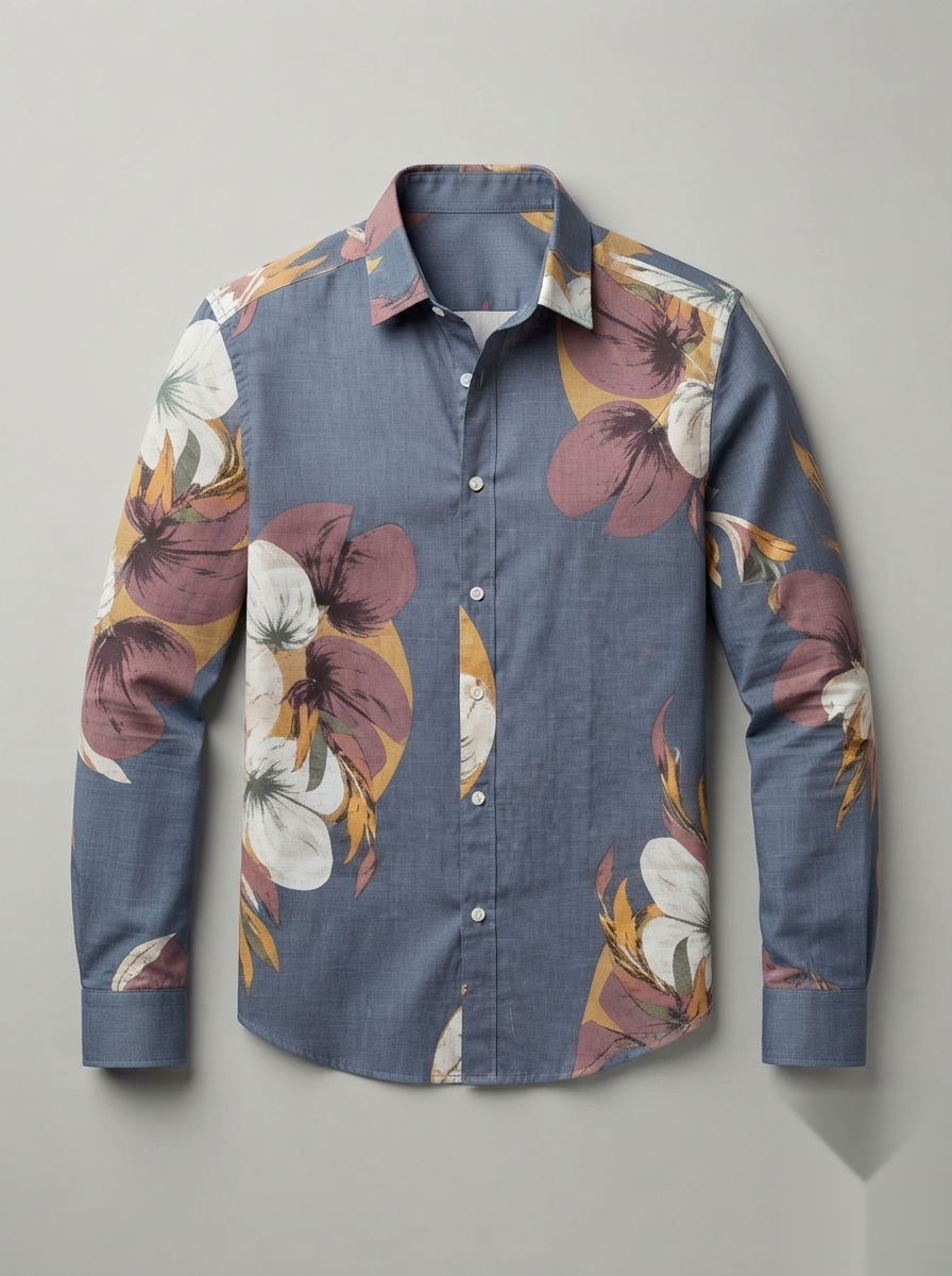 Floral Prints-Linen Shirts-Blue