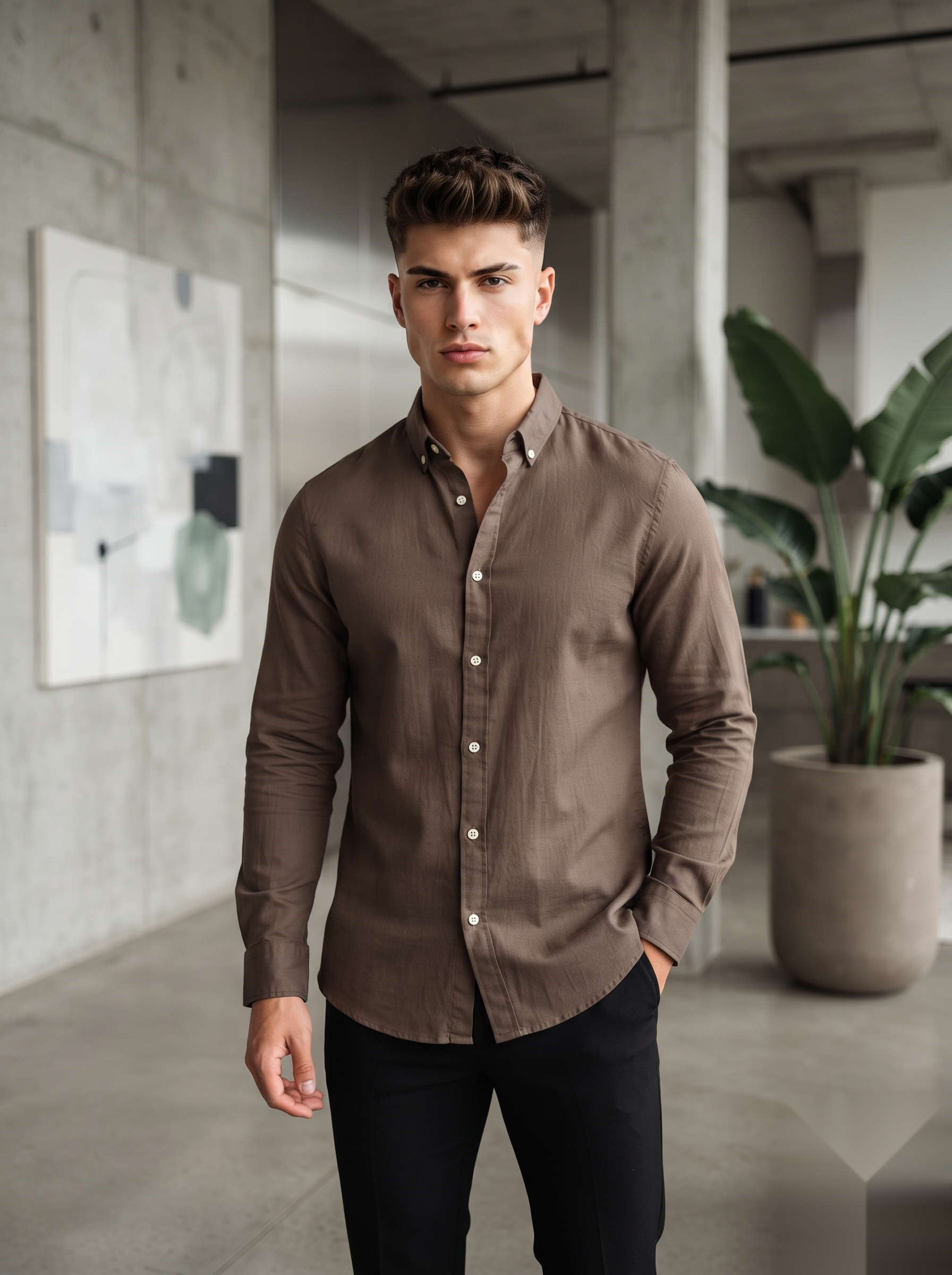 Snipes linen button-down shirt displayed flat, featuring a classic collar and long sleeves in natural linen fabric.