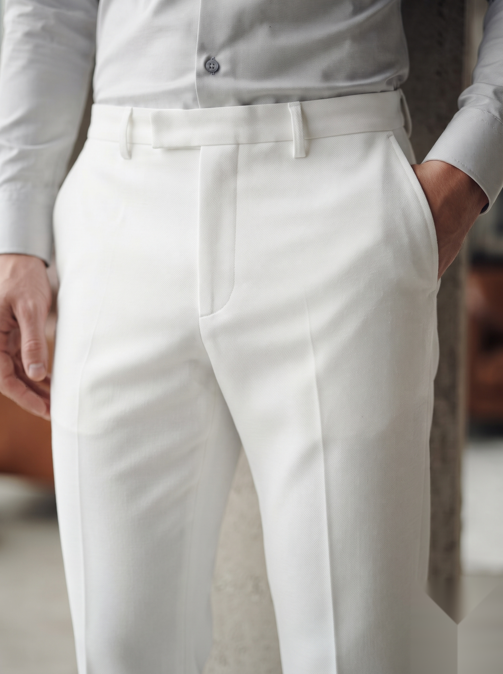 Snipes Lachka Fabric formal pants in neutral color, tailored fit, suitable for business or formal occasions.