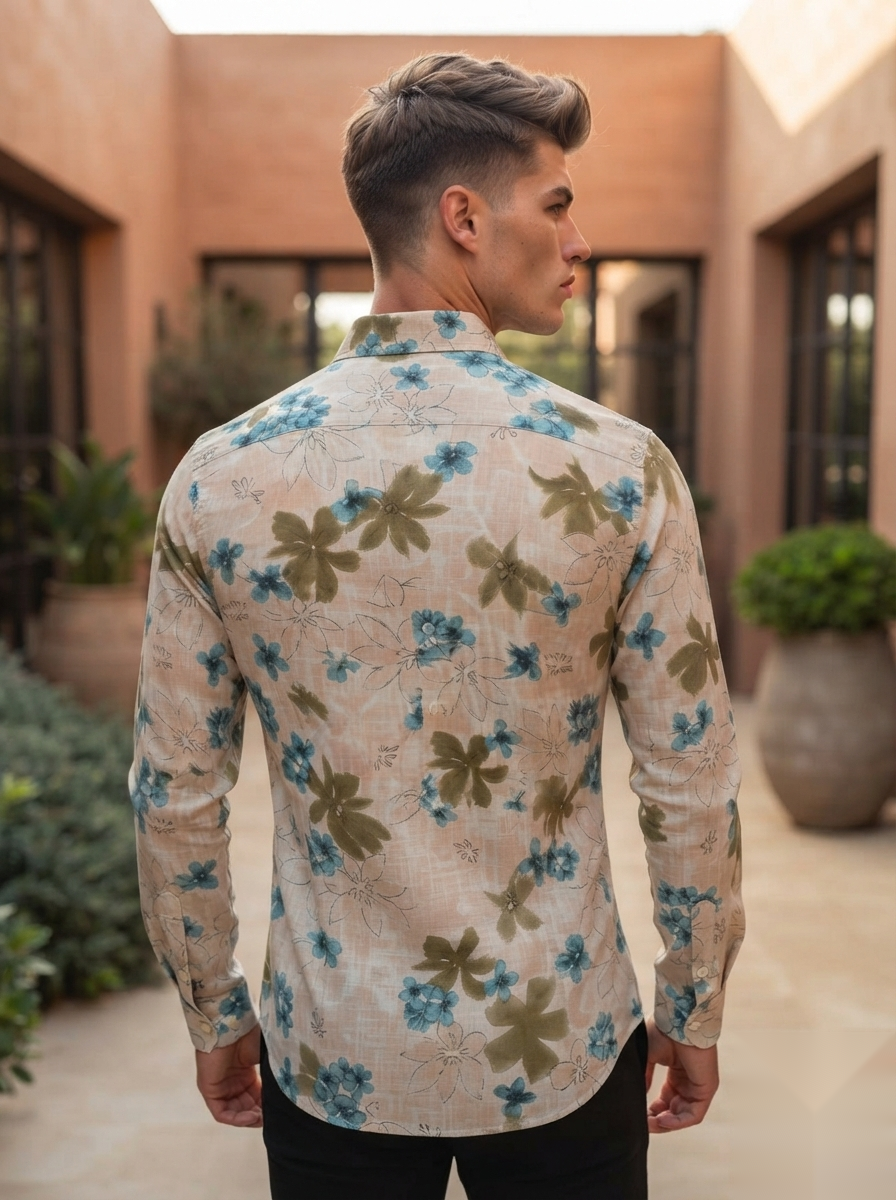 Floral Prints-Linen Shirts-Beige