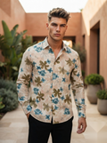 Floral Prints-Linen Shirts-Beige
