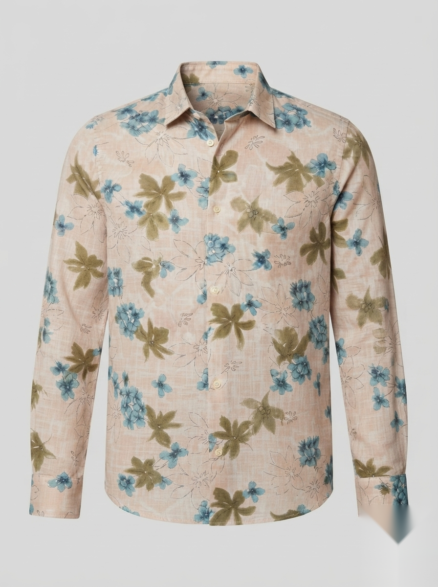 Floral Prints-Linen Shirts-Beige