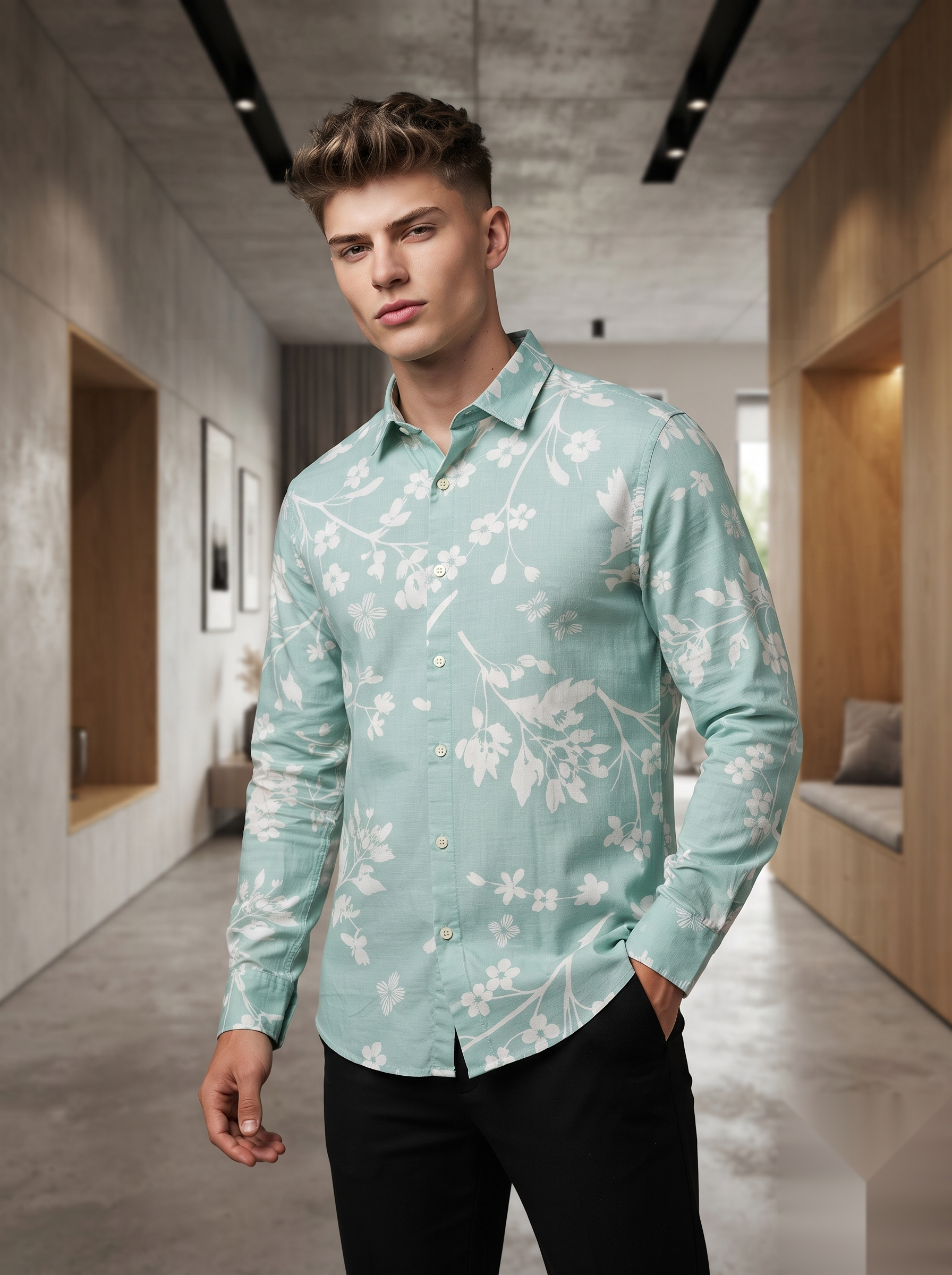 Linen Printed Shirt - Green
