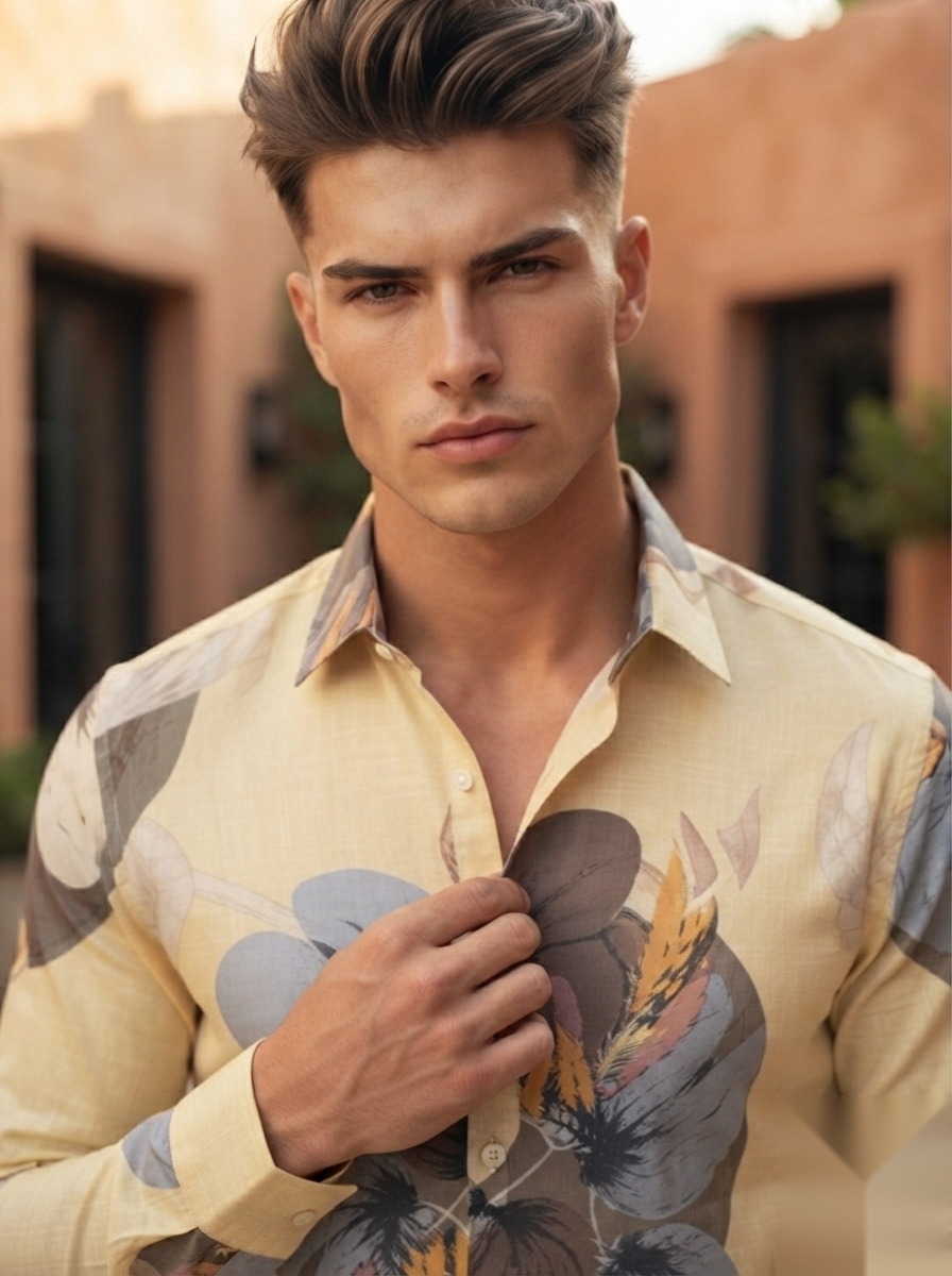 Floral Prints-Linen Shirts-Yellow