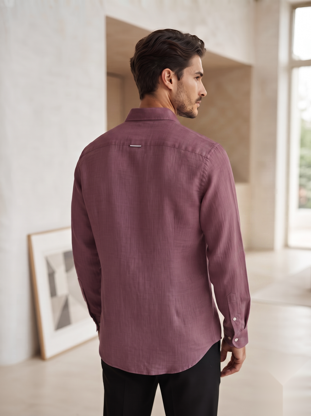 Korean linen shirt by Snipes featuring lightweight, breathable fabric, long sleeves, and a relaxed fit in a natural linen color.