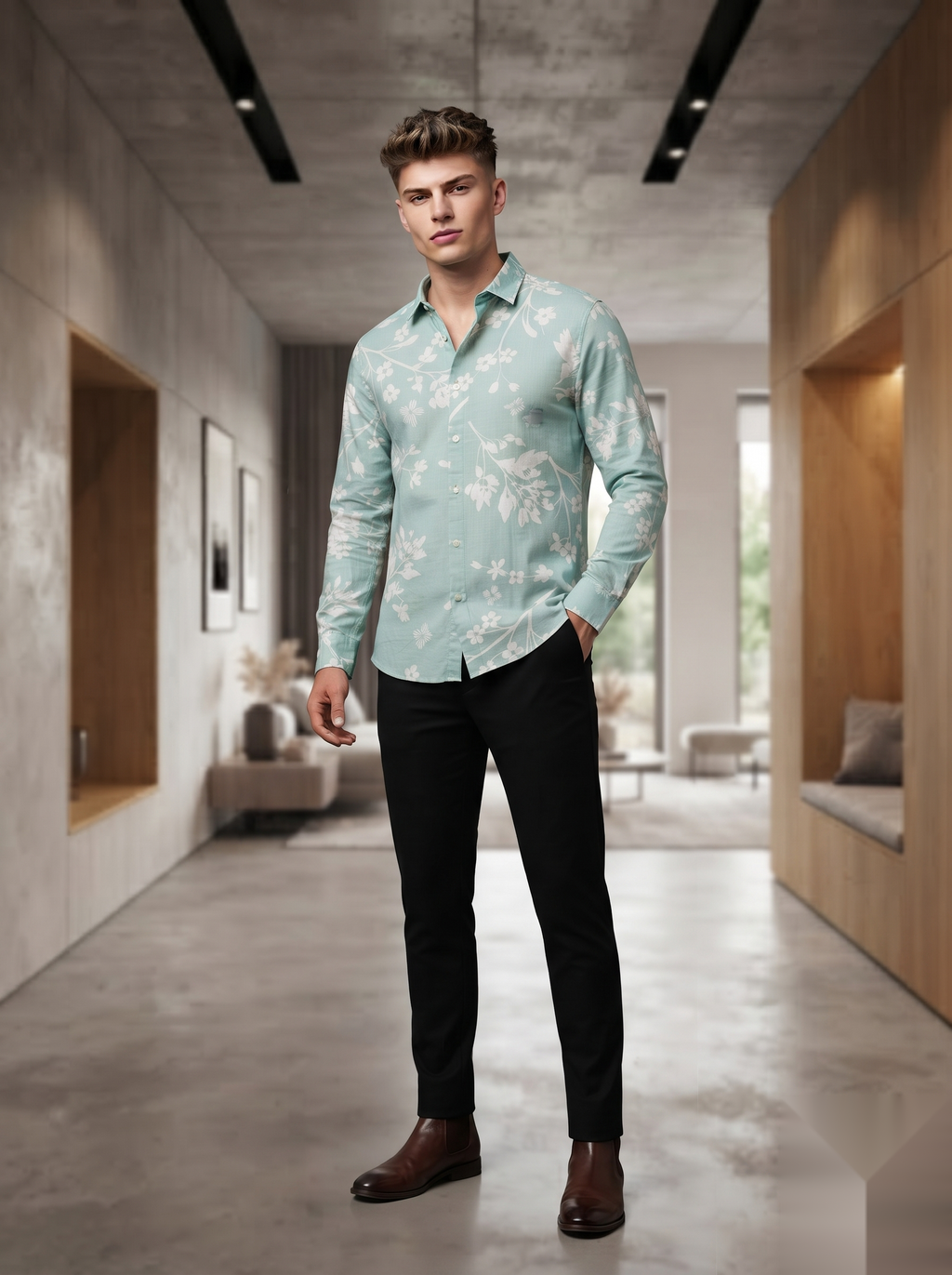 Linen Printed Shirt - Green