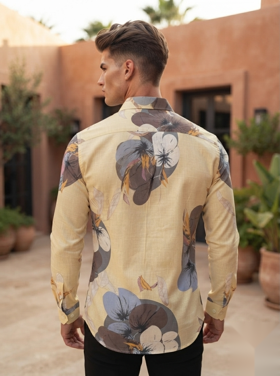 Floral Prints-Linen Shirts-Yellow