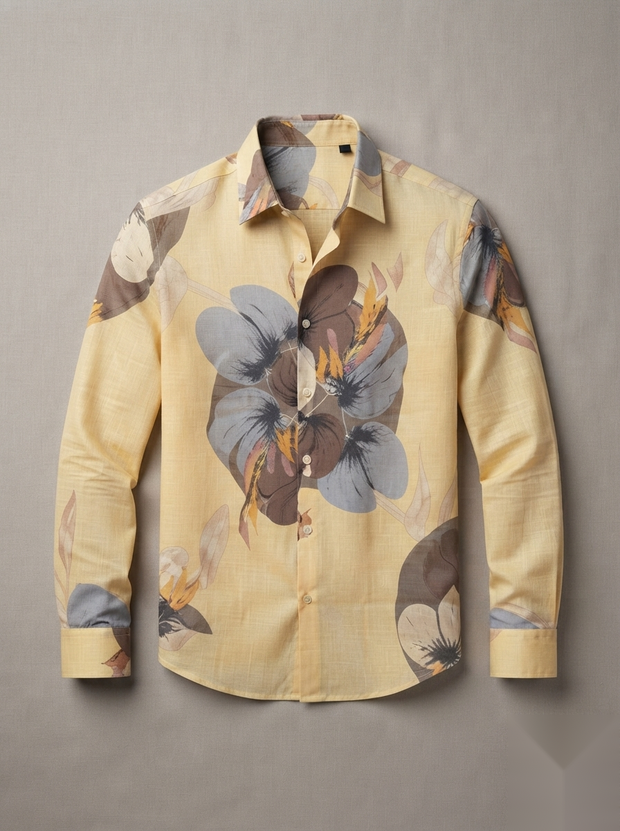 Floral Prints-Linen Shirts-Yellow