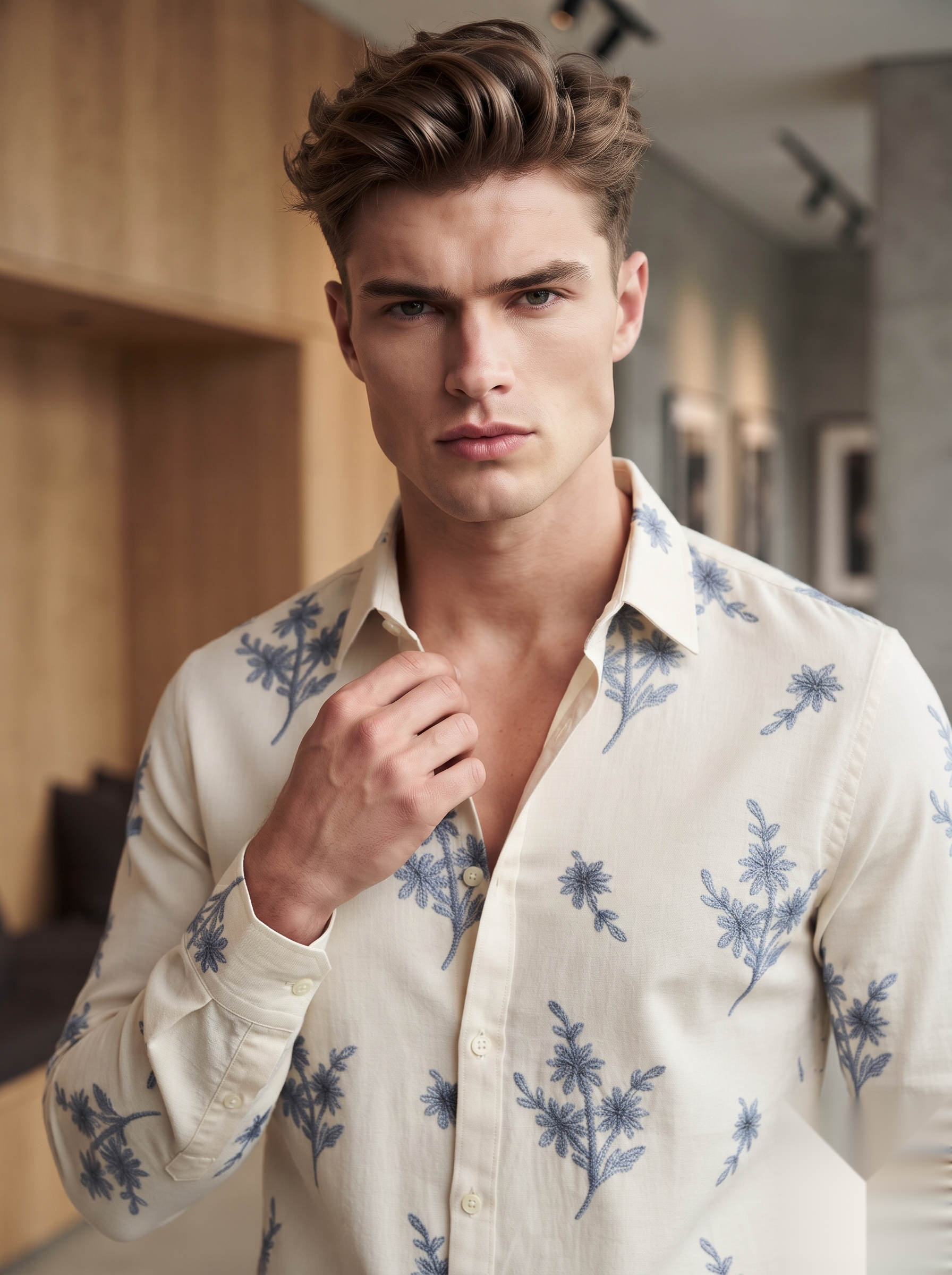 Linen Printed Shirt - Beige Flowers