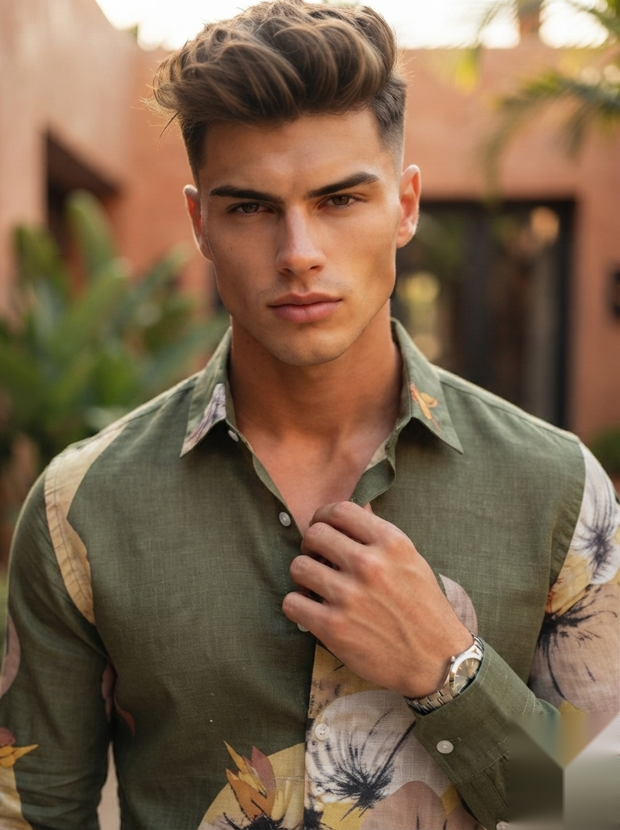 Floral Prints-Linen Shirts-Olive
