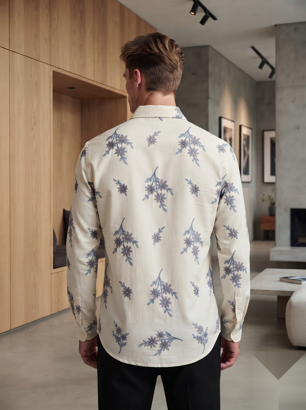 Linen Printed Shirt - Beige Flowers
