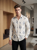 Linen Printed Shirt - Beige Flowers