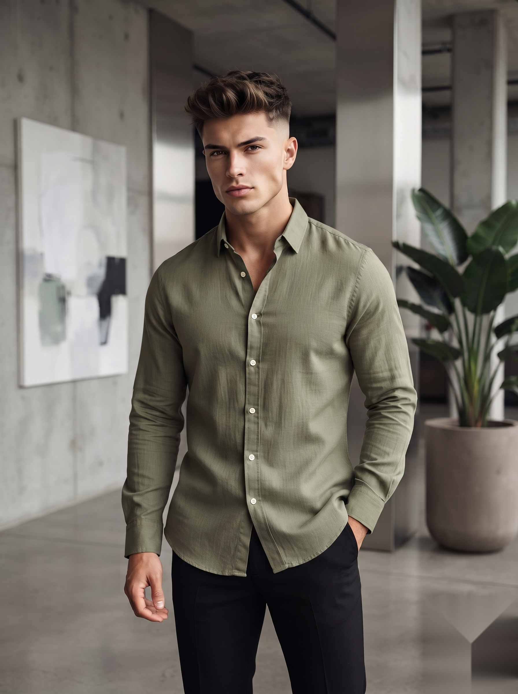 Light beige linen button-down shirt by Snipes, featuring a classic collar and relaxed fit, displayed on a hanger.